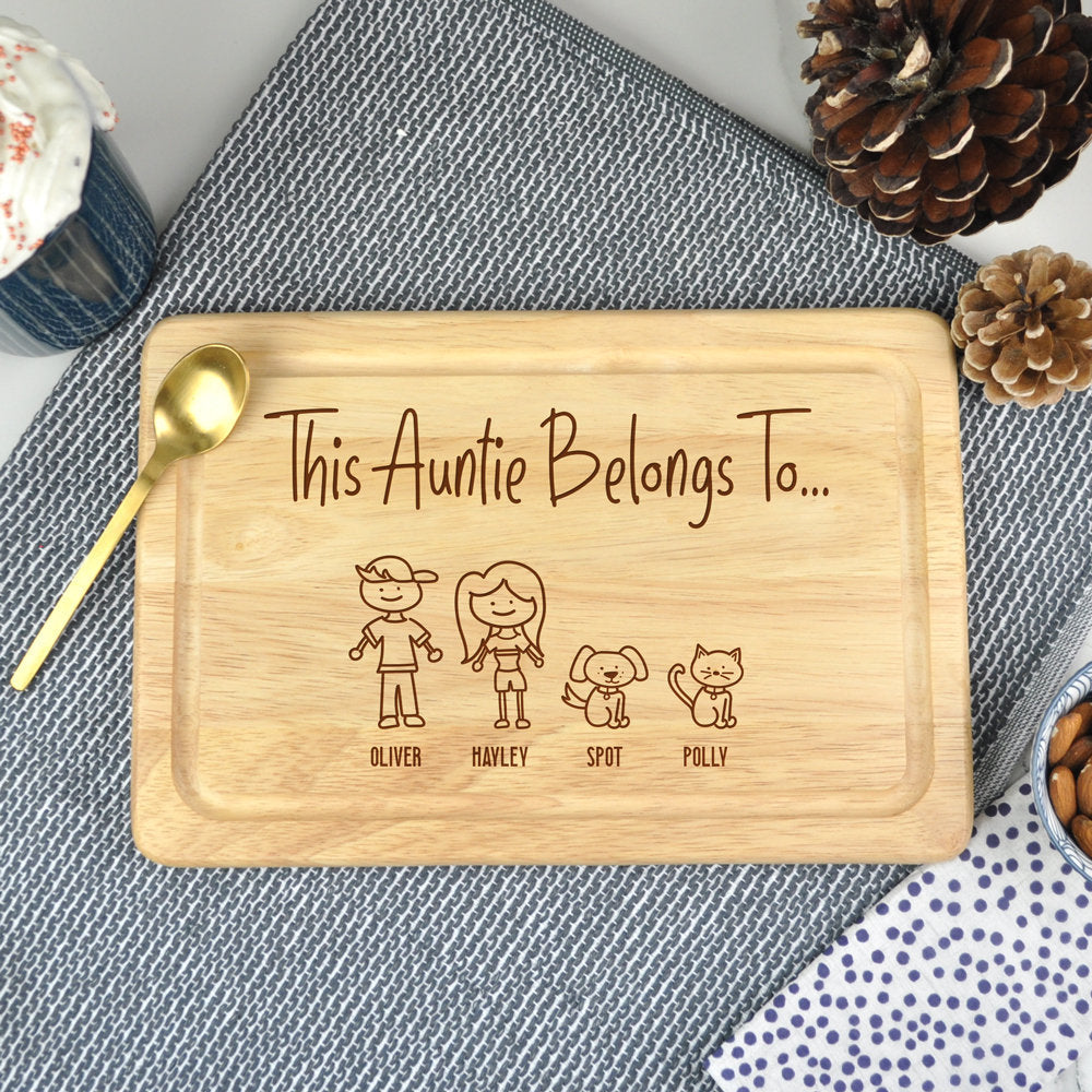 Personalised "This Auntie Belongs To" Family Portrait Wooden Chopping Board