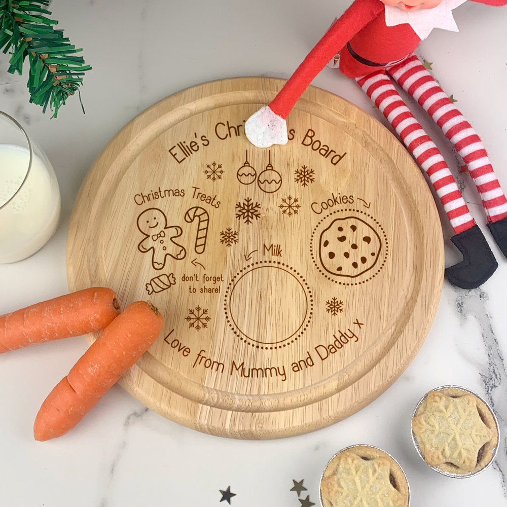 Personalised Kids Wooden Cookies & Milk Tray Christmas Board