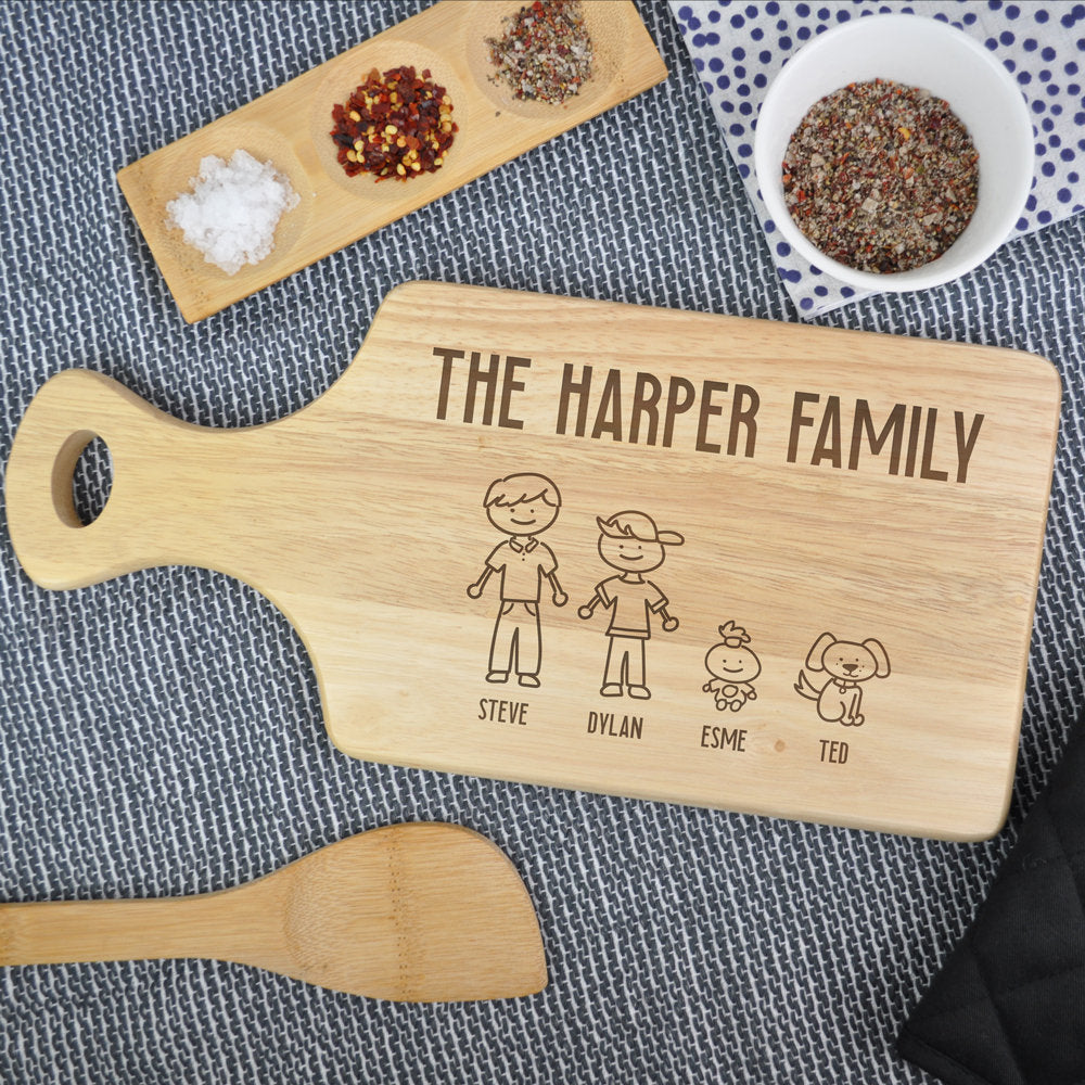 Personalised Wooden Cartoon Stick Family Cheese / Chopping Board