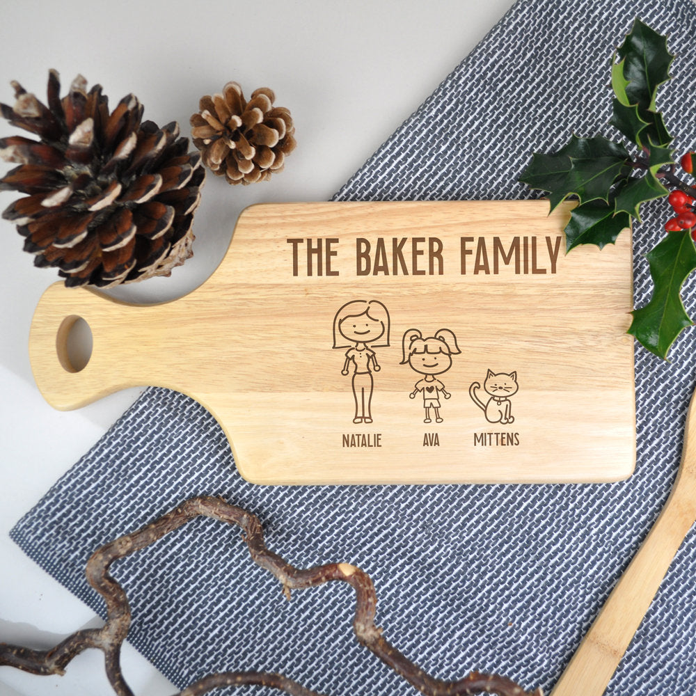 Personalised Wooden Cartoon Stick Family Cheese / Chopping Board