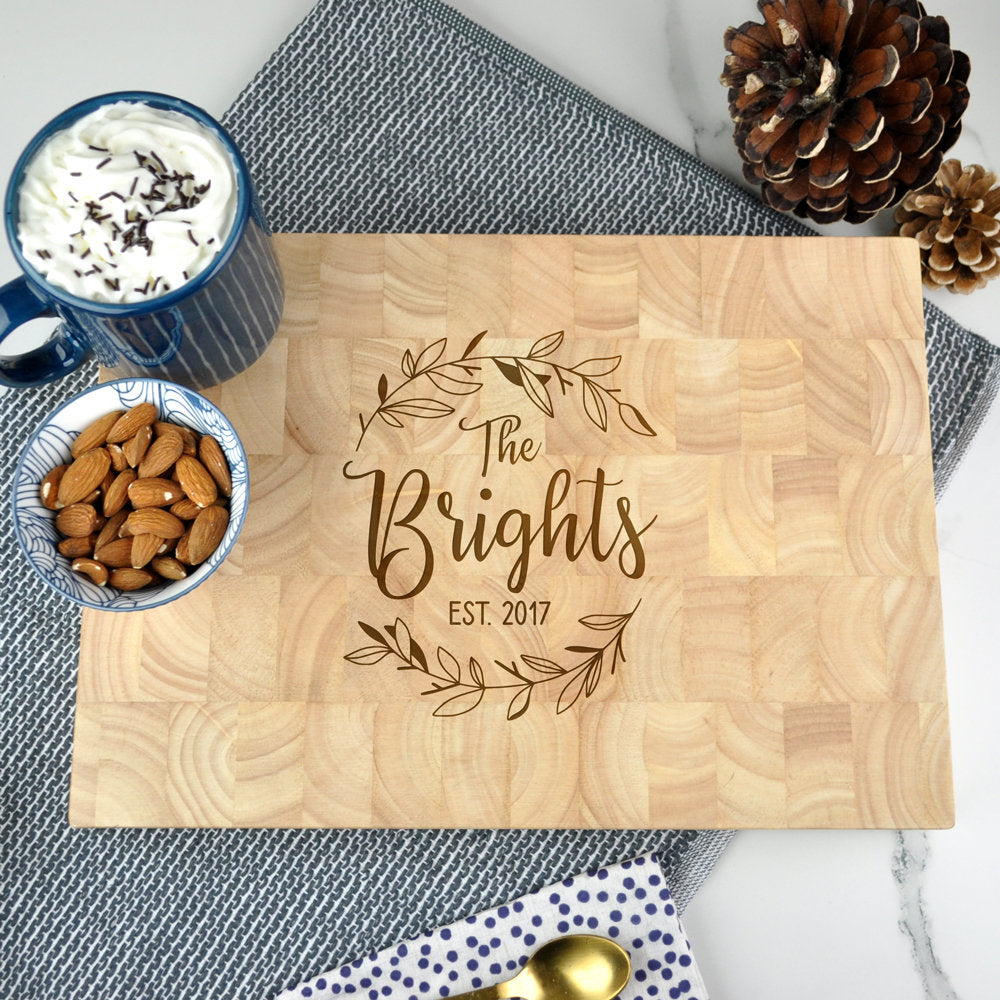 Personalised Cutting Board, Large Wooden End Grain Butchers Block - Family Name & Established Date