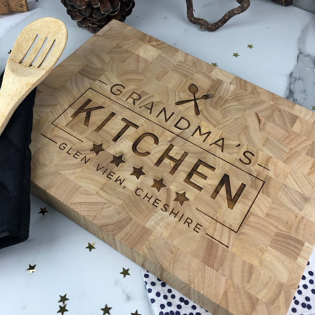Personalised "Grandma's ***** Kitchen" Large Wooden End Grain Chopping Board