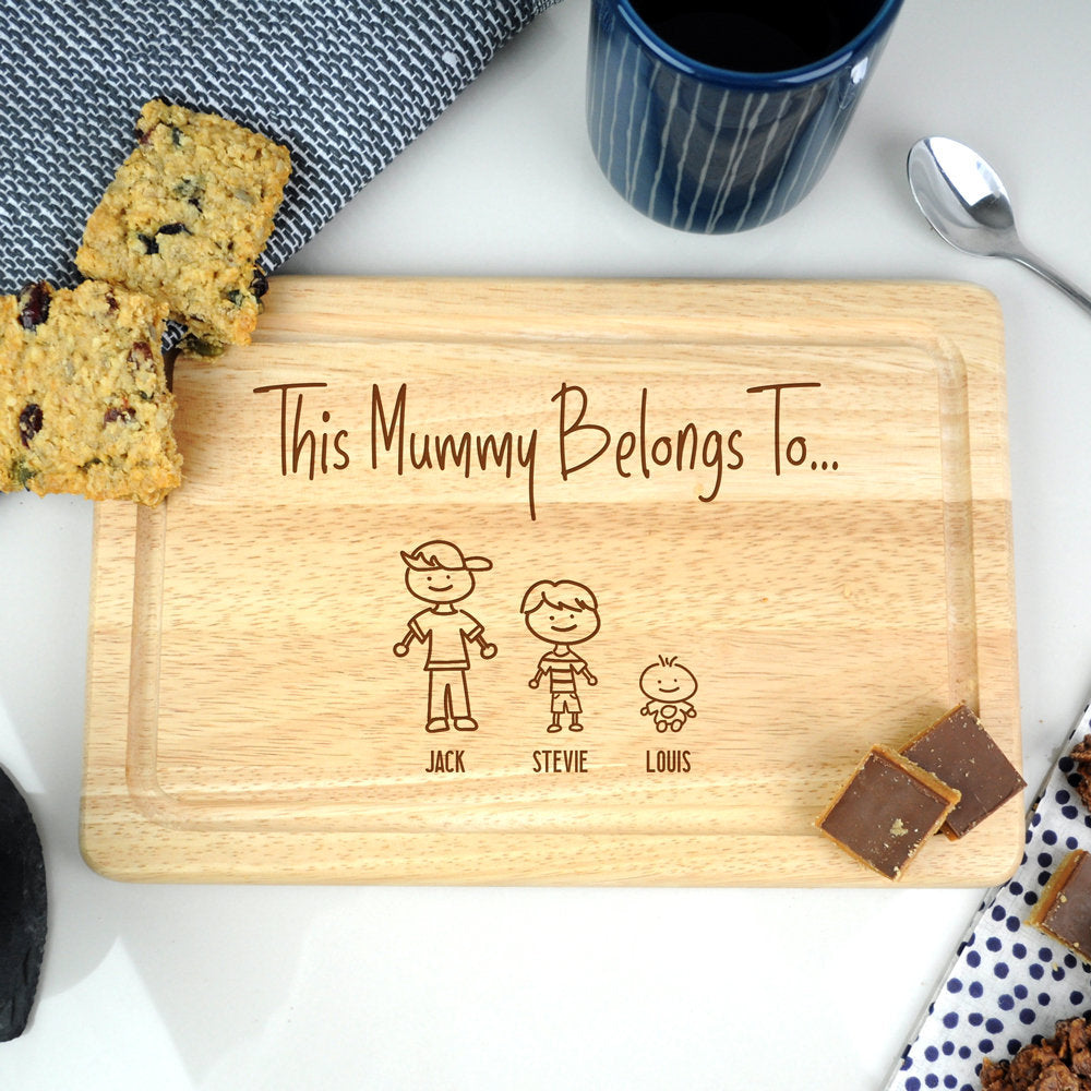 Personalised "This Mummy Belongs To" Custom Family Portrait Wooden Chopping Board