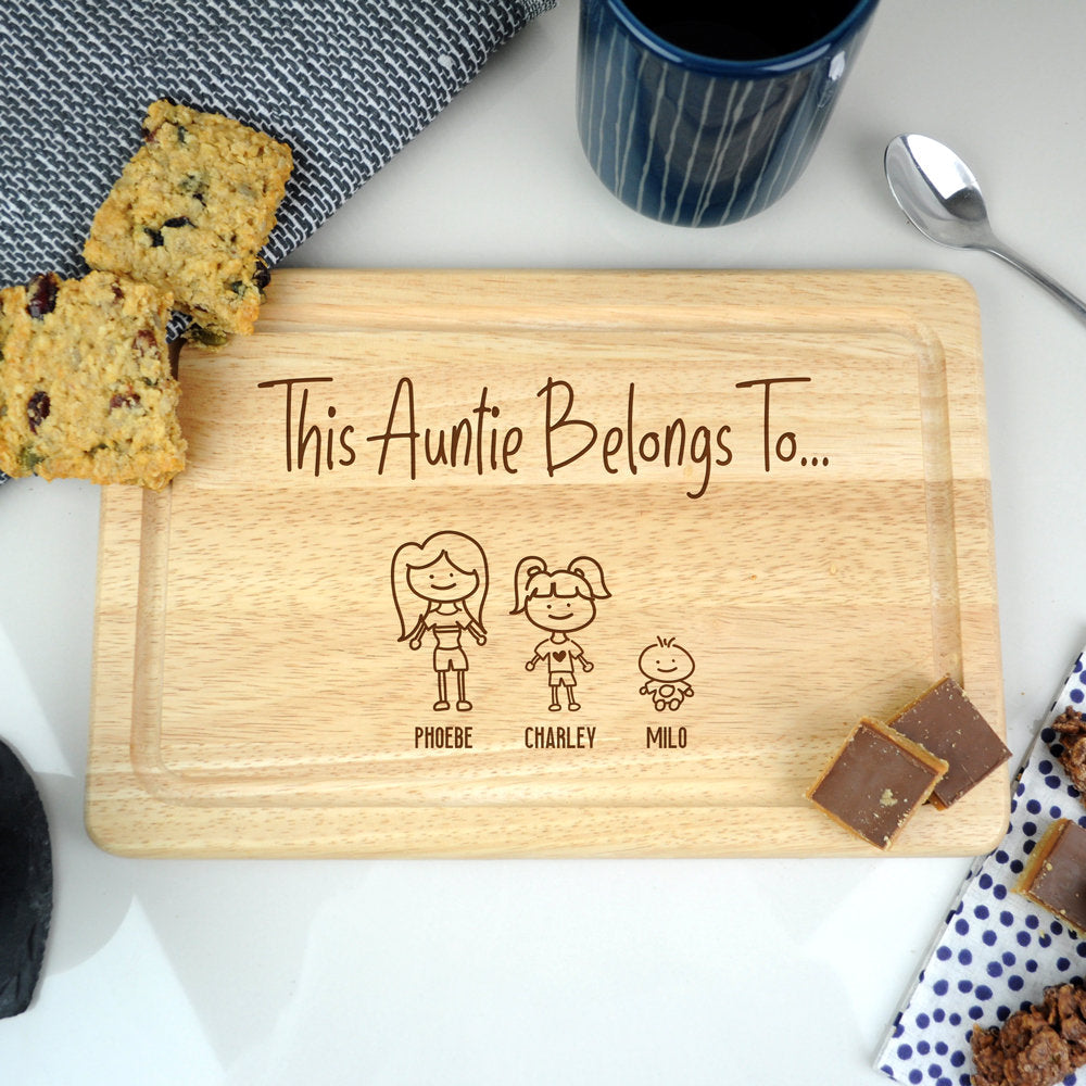 Personalised "This Auntie Belongs To" Family Portrait Wooden Chopping Board