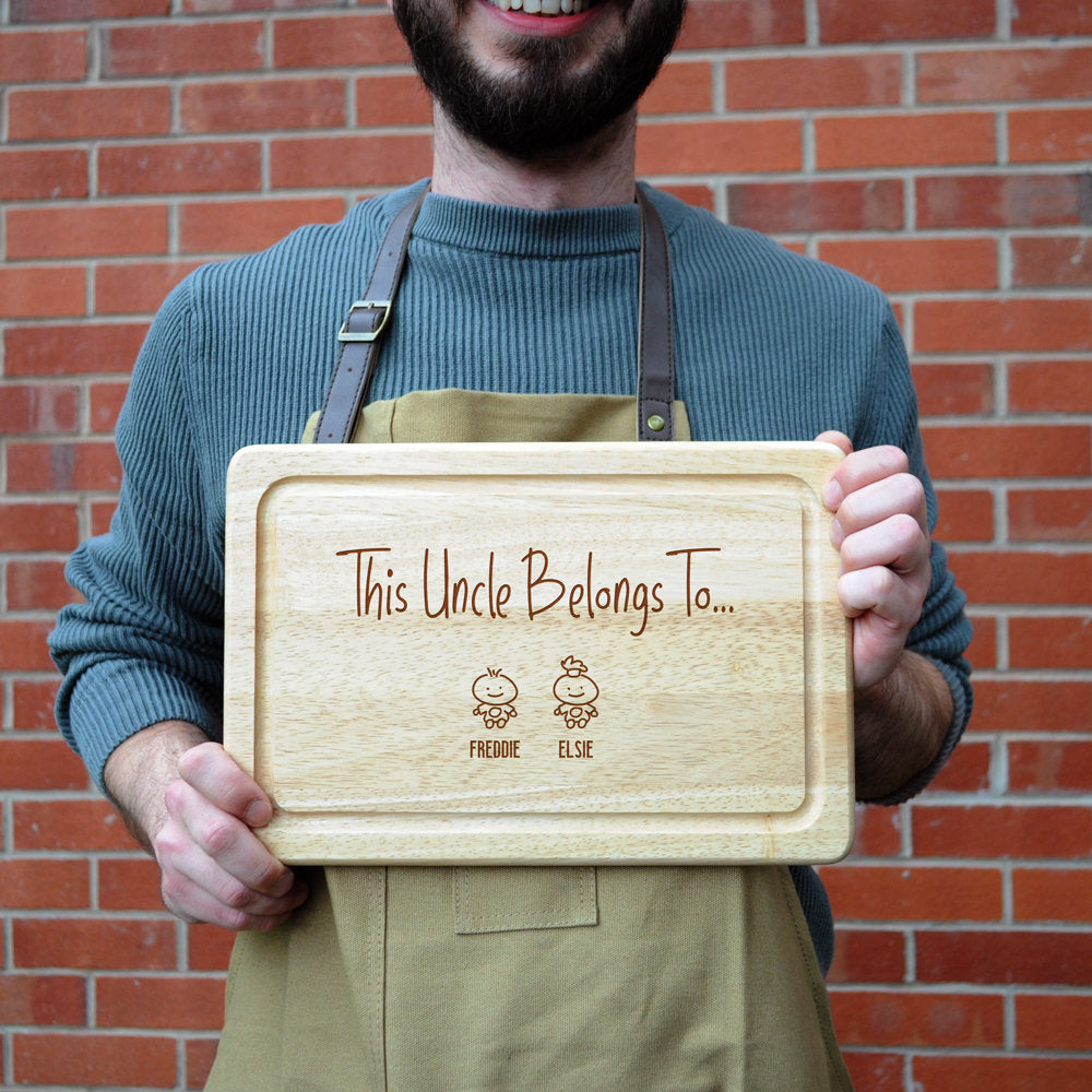 Personalised "This Uncle Belongs To" Wooden Chopping Board