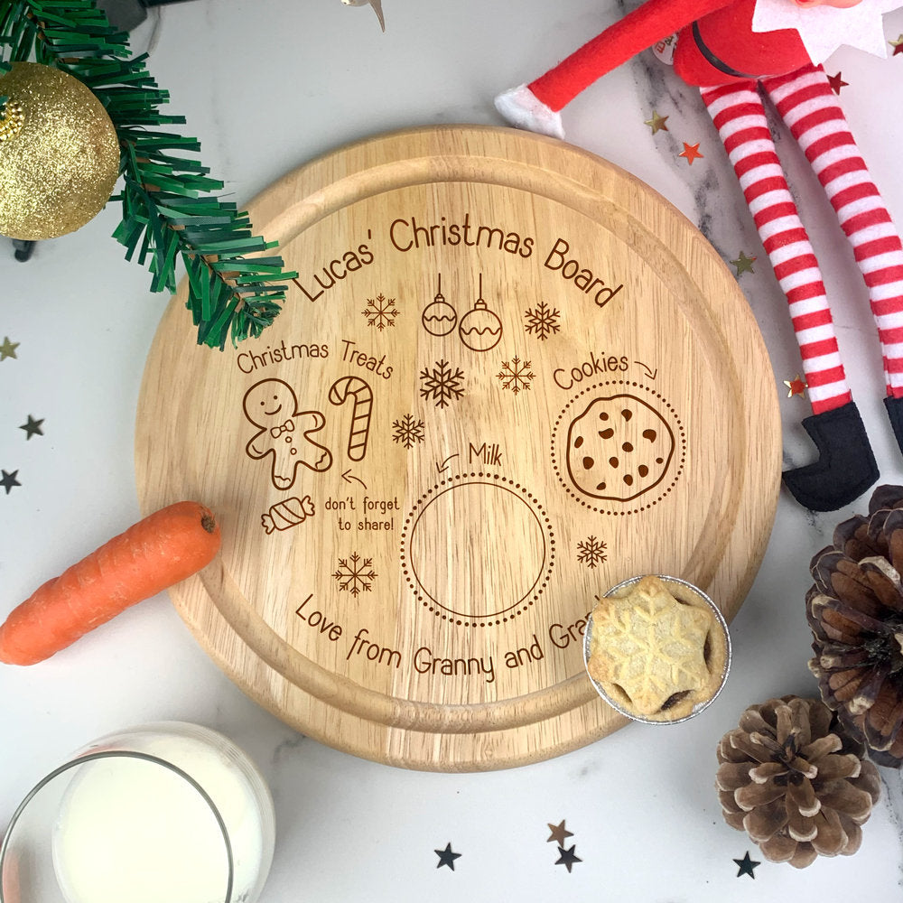 Personalised Kids Wooden Cookies & Milk Tray Christmas Board