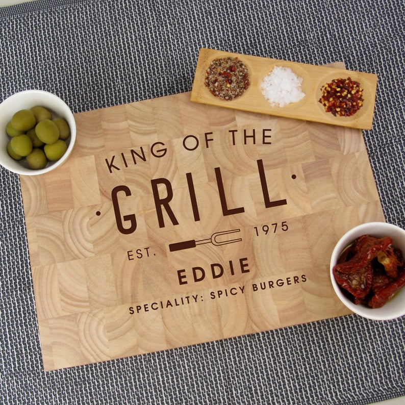 Personalised 'King Of The Grill' Chopping Board Large Wooden End Grain Butchers Block